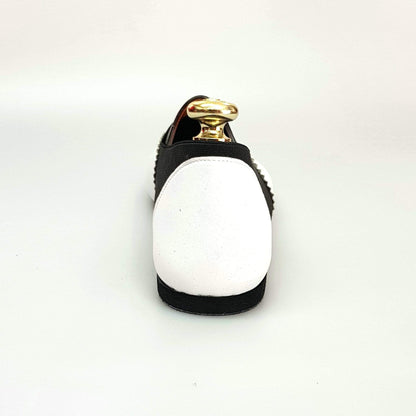 Scarpa jazz Roly Jazz 06 in pelle bianca con elastico nero, suola bufalo, design confortevole e flessibile.