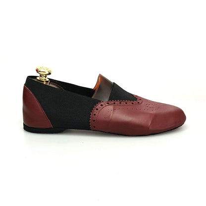 Scarpa Roly Jazz 06 in pelle Bordeaux con elastico nero e suola Bufalo Confort Flex, perfetta per danza e comfort.