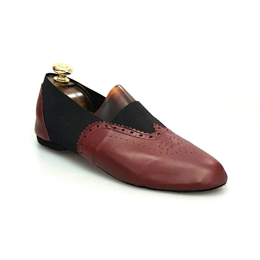 Scarpa jazz Roly Jazz 06 in pelle bordeaux con elastico nero, suola bufalo Confort Flex, suola antiscivolo e design elegante.
