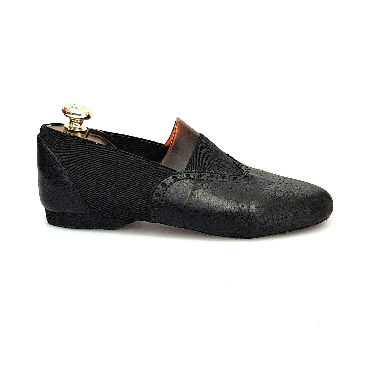 Scarpa Roly Jazz 06 in pelle nera con elastico nero e suola buffalo Comfort Flex, ideale per danza e performance.