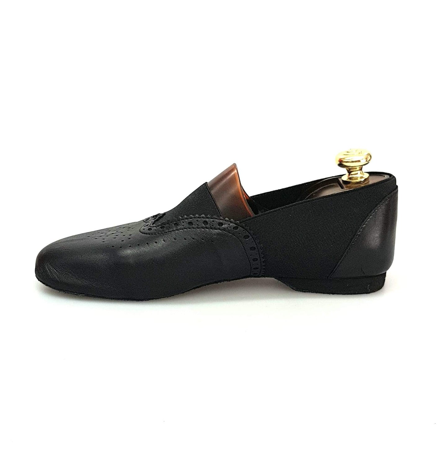 Scarpa jazz Roly Jazz 06 in pelle nera con elastico nero e suola bufalo, comoda e flessibile, ideale per danza.