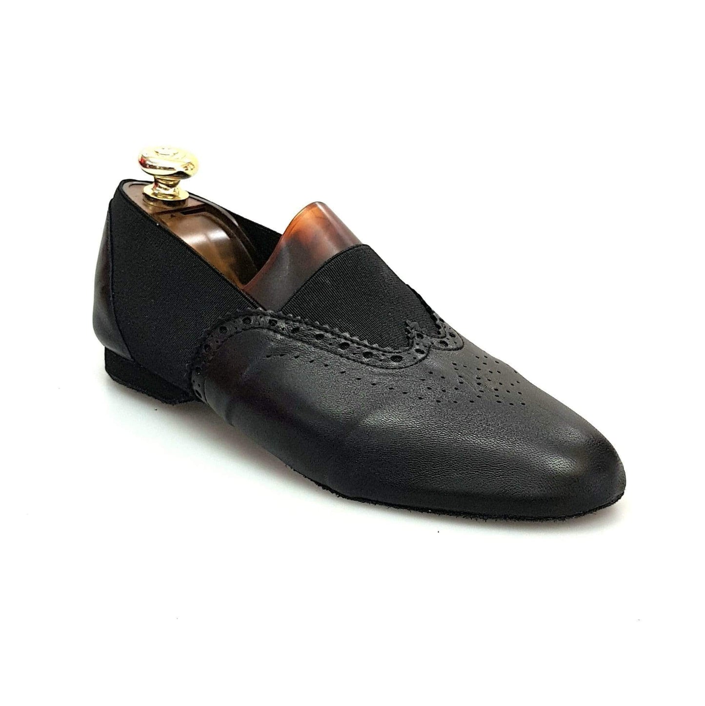 Scarpa jazz Roly Jazz 06 in pelle nera con elastico nero e suola bufalo, design comodo e flessibile, ideale per danza.