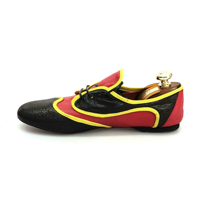 Scarpa jazz Bantu Black (Jazz 07) in pelle e camoscio con dettagli rossi e neri, stile angolano, marca Wish Dance Shop.
