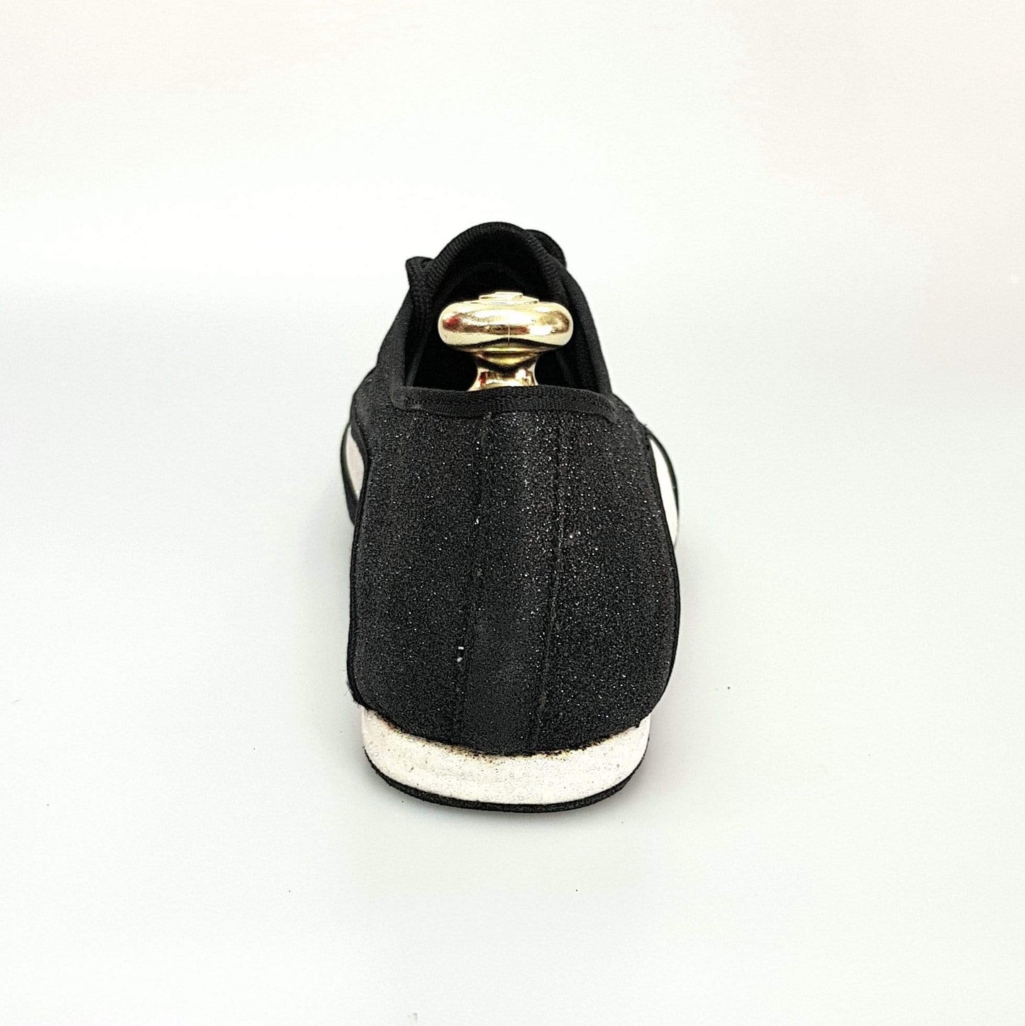 Scarpe jazz Billie Mambo Wish Dance Shop in glitter nero e bianco con profilo nero, suola e design elegante.