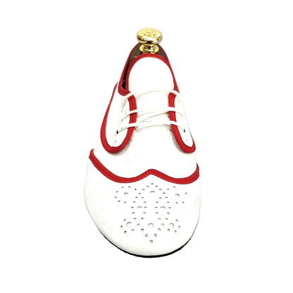 Pachanga Caribe Jazz 07 in pelle bianca con profilo rosso, scarpe da ballo Wish Dance Shop con suola in gomma.