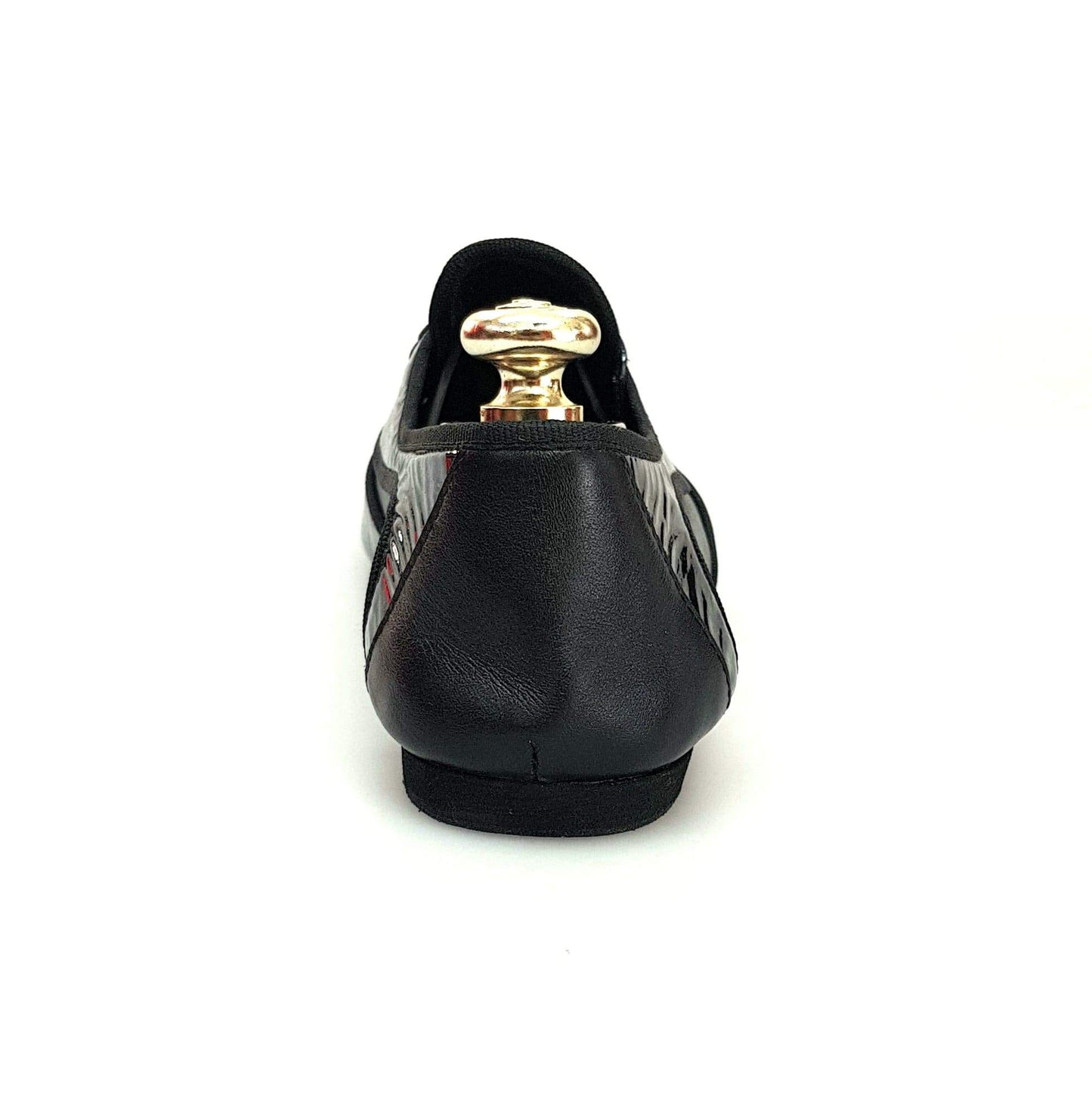 Scarpa jazz Gran Galà (Jazz 07) di Wish Dance Shop in pelle nera e vernice nera, con dettagli eleganti e suola in gomma.