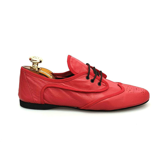 Scarpa da jazz Billie (Jazz 07) in pelle rossa con profilo rosso, ideale per allenamento, marca Wish Dance Shop.