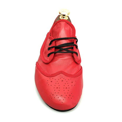 Scarpe da jazz Billie (Jazz 07) in pelle rossa con profilo rosso, ideali per allenamenti di danza.