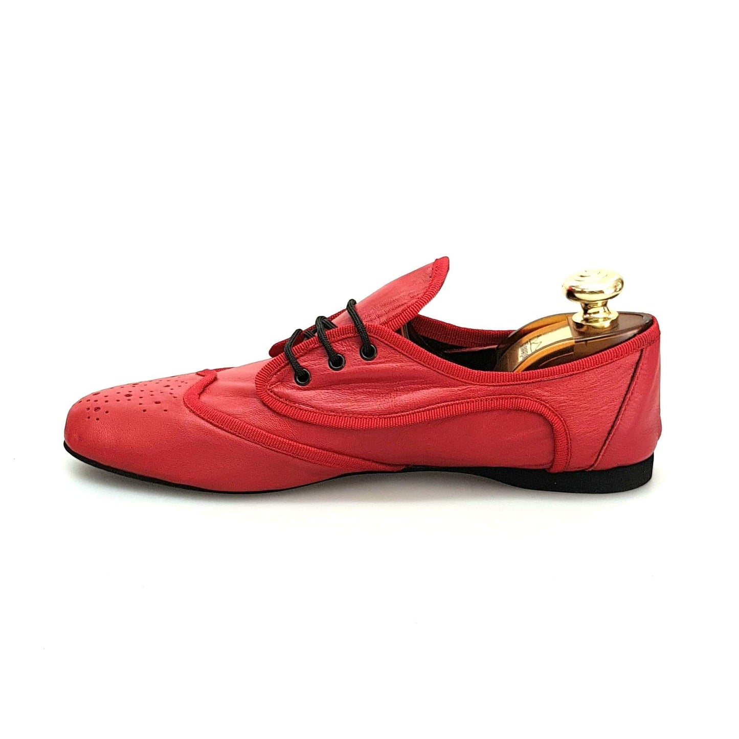 Scarpe da jazz Billie (Jazz 07) in pelle rossa con profilo rosso, ideali per allenamenti di danza, marca Wish Dance Shop.