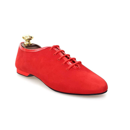 Scarpa Jazz 03 da allenamento in camoscio rosso, scarpa da danza Wish Dance Shop con suola flessibile e design elegante.