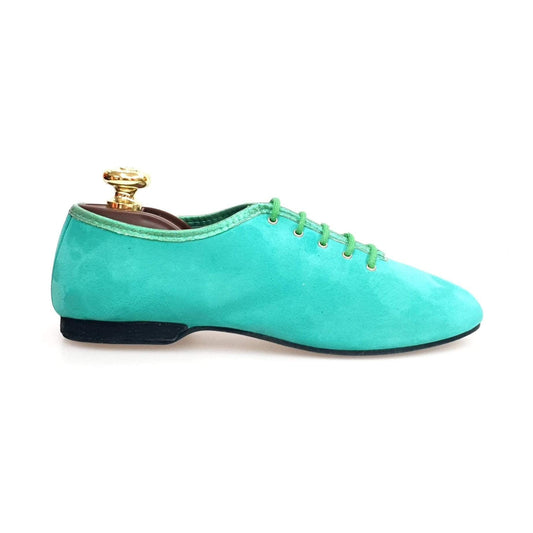 Scarpe da allenamento Jazz 03 Wish Dance Shop in camoscio verde chiaro, sportive e leggere, ideali per danza e fitness