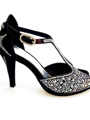 Load image into Gallery viewer, Wish Dance Shop L6 Scarpa Da Donna in Raso Nero Con Svarowski Boreali
