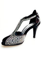 Load image into Gallery viewer, Wish Dance Shop L6 Scarpa Da Donna in Raso Nero Con Svarowski Boreali
