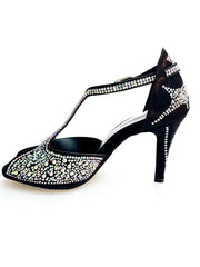 Load image into Gallery viewer, Wish Dance Shop L6 Scarpa Da Donna in Raso Nero Con Svarowski Boreali
