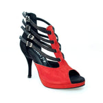 Load image into Gallery viewer, Wish Dance Shop Lussuria - 779F in Camoscio Rosso e Nero con Cinturini in Glitter e Plateau
