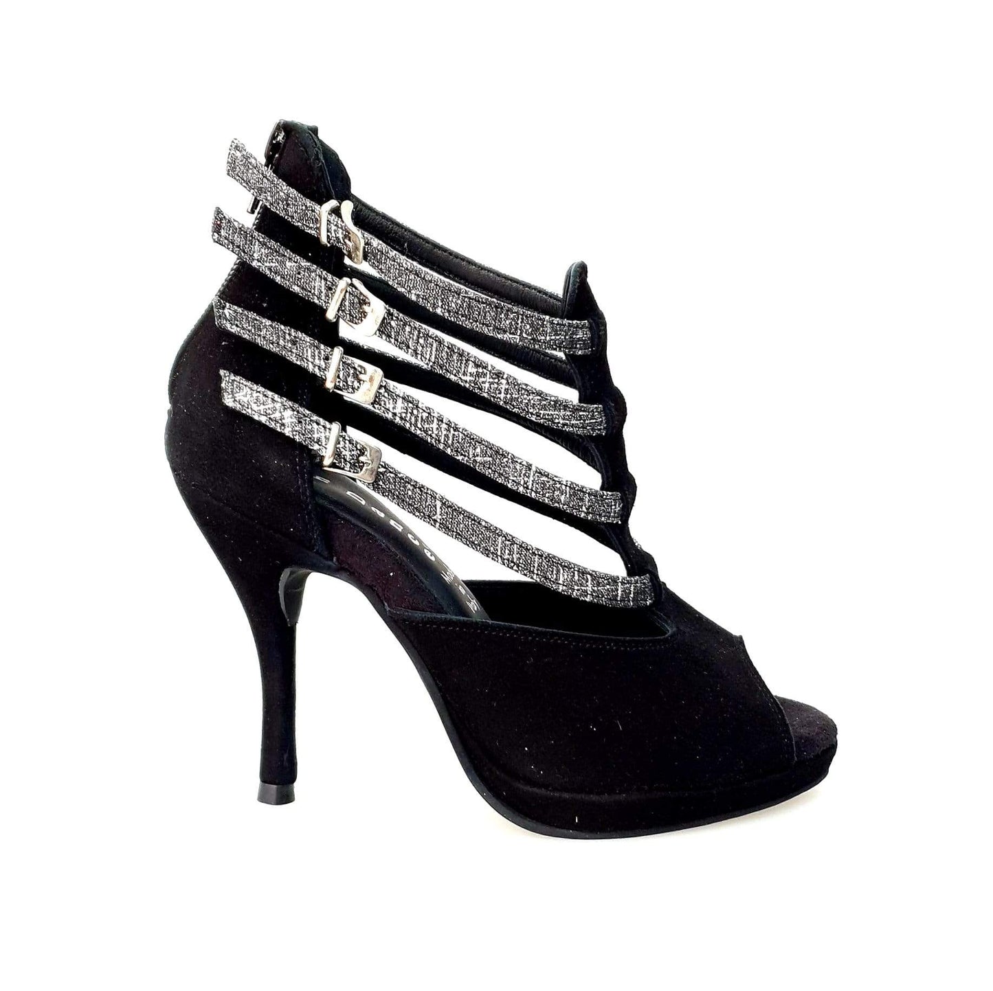 Scarpa donna in camoscio nero Wish Dance Shop Malon (779F) con cinturini fish carbon e plateau, stile elegante e moderno