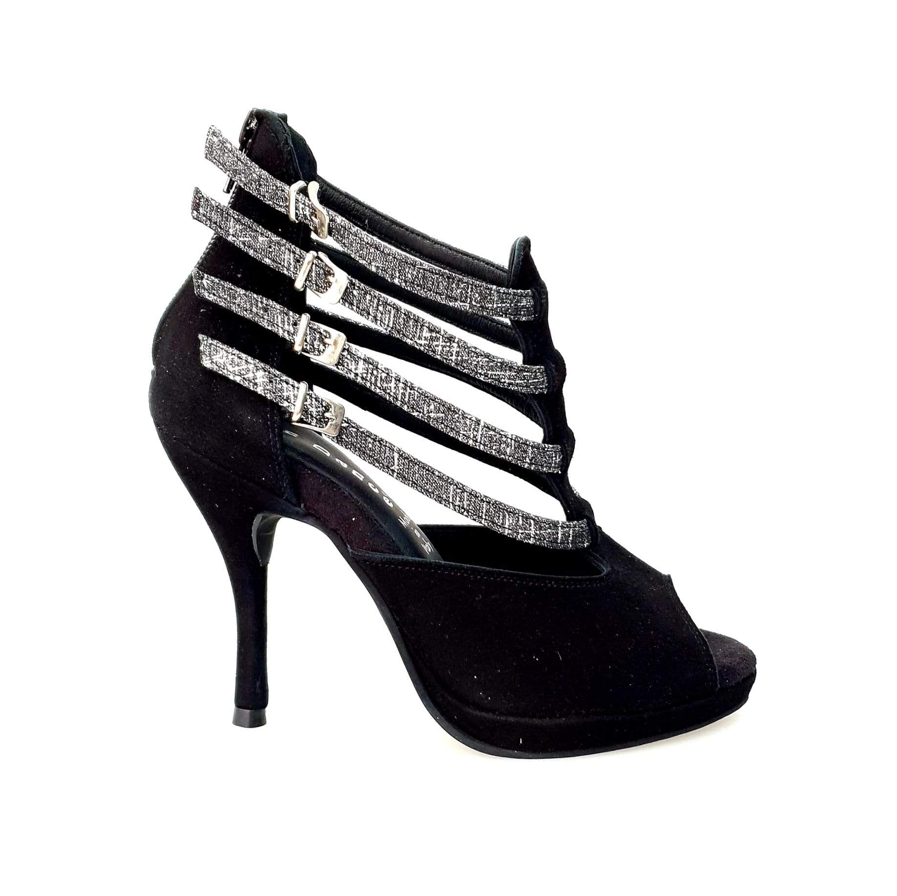 Scarpa donna in camoscio nero Wish Dance Shop Malon (779F) con cinturini fish carbon e plateau, stile elegante e moderno