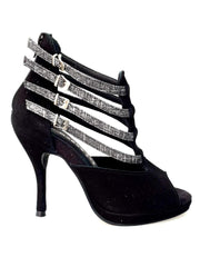 Load image into Gallery viewer, Lussuria (779F) - Woman&#39;s Shoe in Black Suede with Fish Carbon Straps and Plateau
