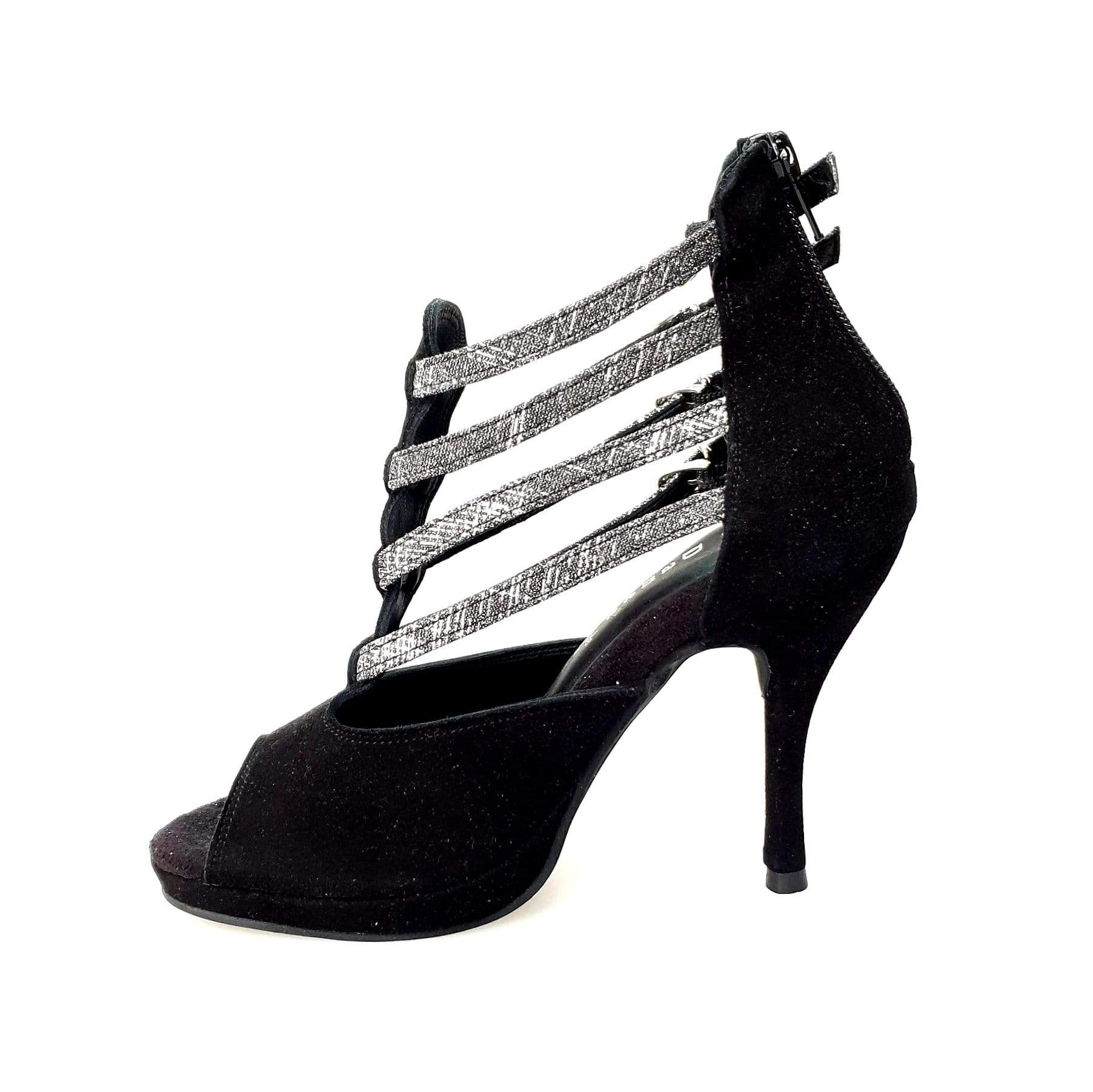 Scarpa da donna Malon (779F) in camoscio nero con cinturini Fish Carbon e plateau, marca Wish Dance Shop.