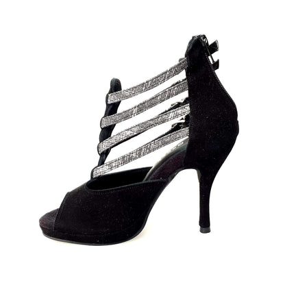 Scarpa da donna Malon (779F) in camoscio nero con cinturini Fish Carbon e plateau, marca Wish Dance Shop.
