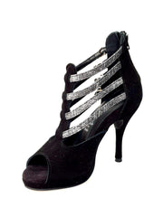 Load image into Gallery viewer, Lussuria (779F) - Woman&#39;s Shoe in Black Suede with Fish Carbon Straps and Plateau
