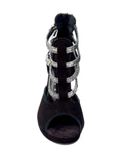 Load image into Gallery viewer, Lussuria (779F) - Woman&#39;s Shoe in Black Suede with Fish Carbon Straps and Plateau
