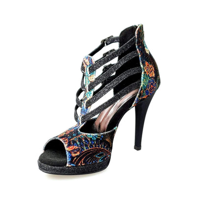 Scarpa donna Lussuria Wish Dance Shop in velluto nuovo con glitter nero, plateau e tacco a spillo.