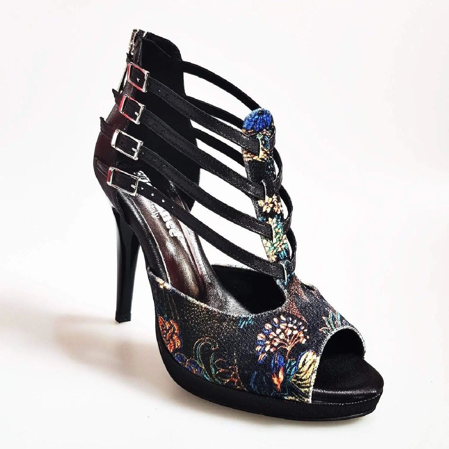 Sandalo donna Wish Dance Shop Lussuria in velluto nero e lurex con plateau e tacco a spillo, elegante e alla moda.