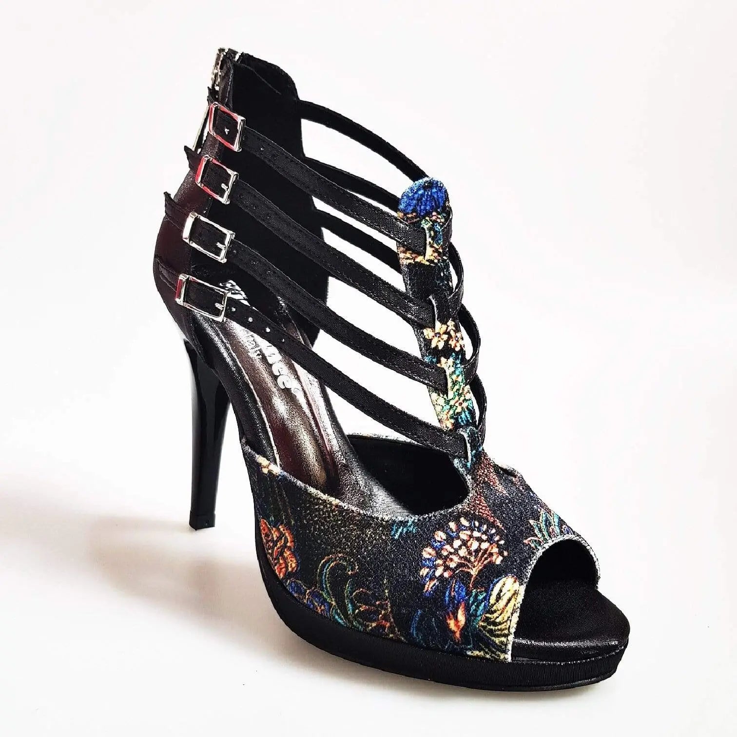 Sandalo donna Wish Dance Shop Lussuria in velluto nero e lurex con plateau e tacco a spillo, elegante e alla moda.