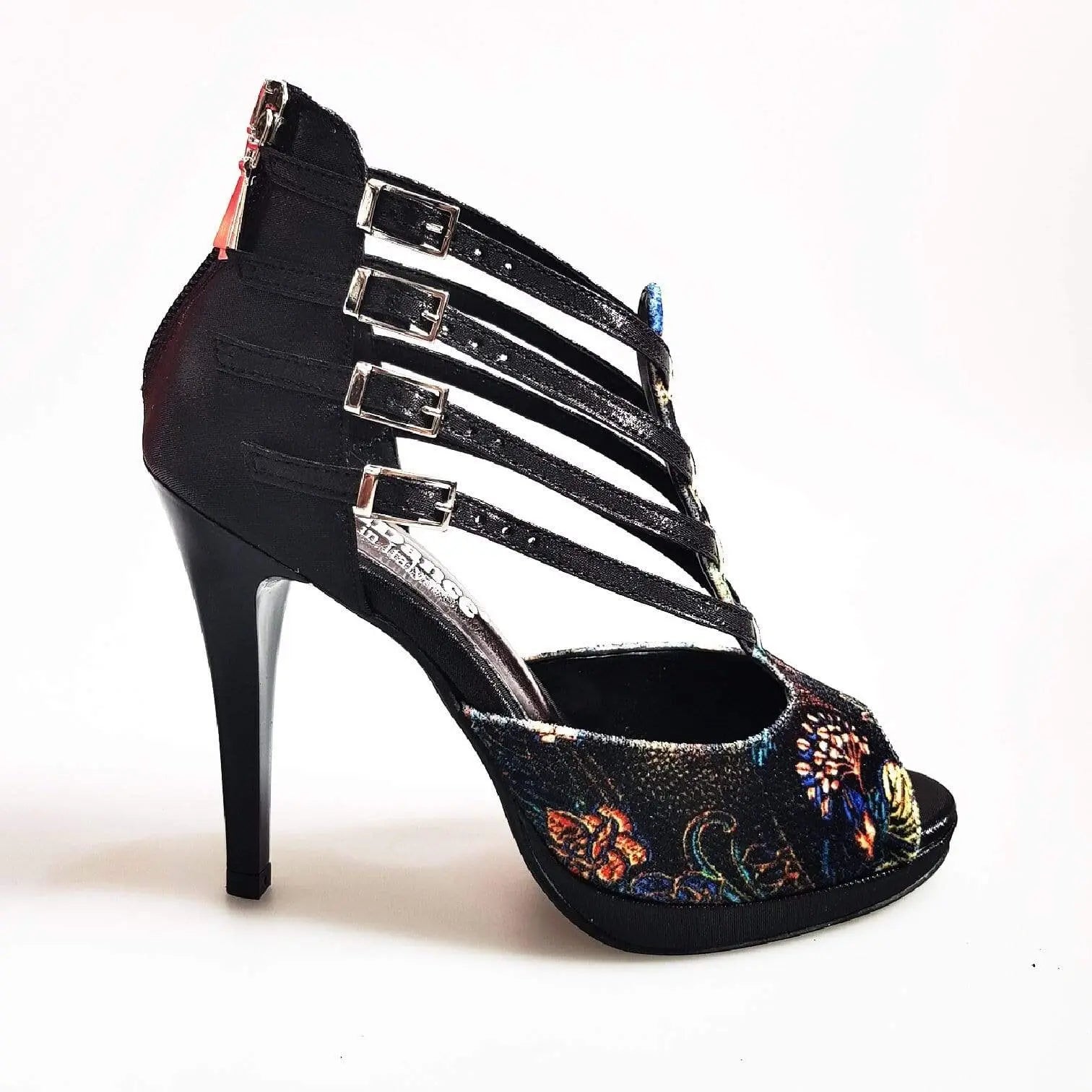 Sandalo donna Wish Dance Shop Lussuria in velluto nuovo e lurex nero con plateau e tacco a spillo, elegante e alla moda.