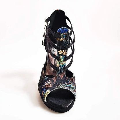 Sandalo donna Wish Dance Shop Lussuria in New Velvet e Lurex nero con plateau e tacco a spillo, elegante e alla moda