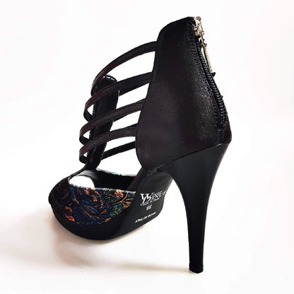 Sandalo donna Wish Dance Shop Lussuria in velluto nero e lurex con plateau e tacco a spillo, suola elegante.