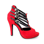 Load image into Gallery viewer, Lussuria PLT (779) - Dance Shoe in Red Suede and Black Glitter Straps with Stiletto Heel and Plateau
