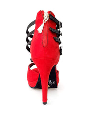 Load image into Gallery viewer, Lussuria PLT (779) - Dance Shoe in Red Suede and Black Glitter Straps with Stiletto Heel and Plateau
