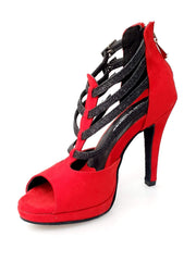 Load image into Gallery viewer, Lussuria PLT (779) - Dance Shoe in Red Suede and Black Glitter Straps with Stiletto Heel and Plateau

