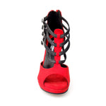 Load image into Gallery viewer, Lussuria PLT (779) - Dance Shoe in Red Suede and Black Glitter Straps with Stiletto Heel and Plateau
