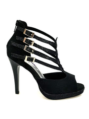 Carica immagine nella Galleria, Wish Dance Shop Lussuria - Scarpa da Donna in Camoscio Nero Glitter Nero con Plateau
