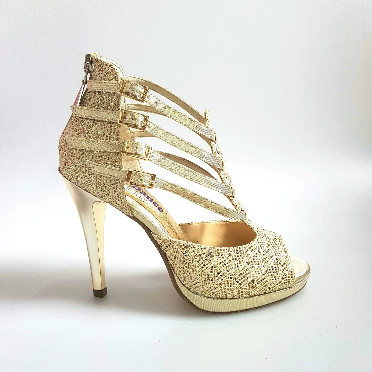 Scarpa da donna in pizzo oro con plateau e tacco a spillo, modello Lussuria (779) di Wish Dance Shop.