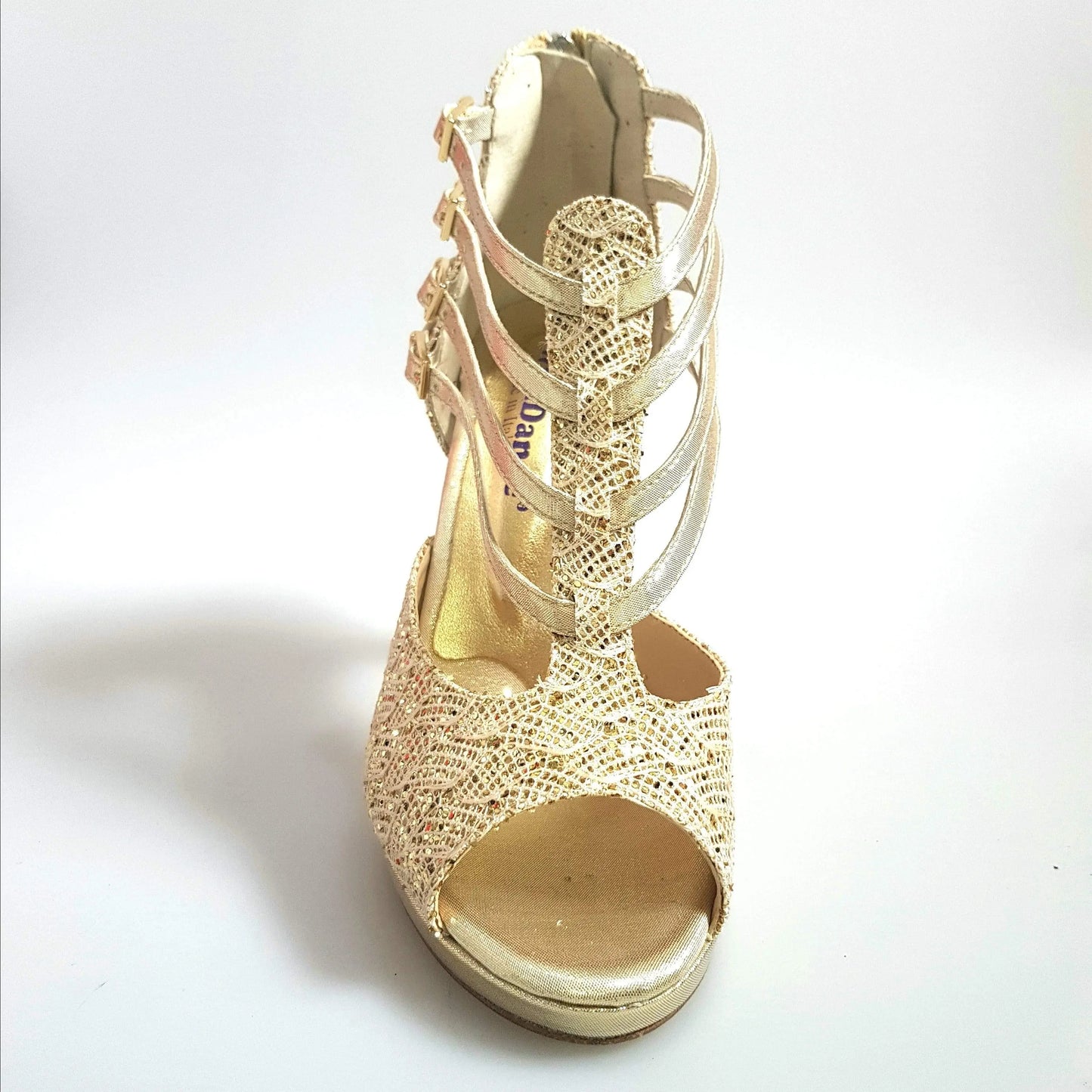 Scarpa da donna Lussuria Wish Dance Shop in pizzo oro con plateau e tacco a spillo, dettagli eleganti e raffinati