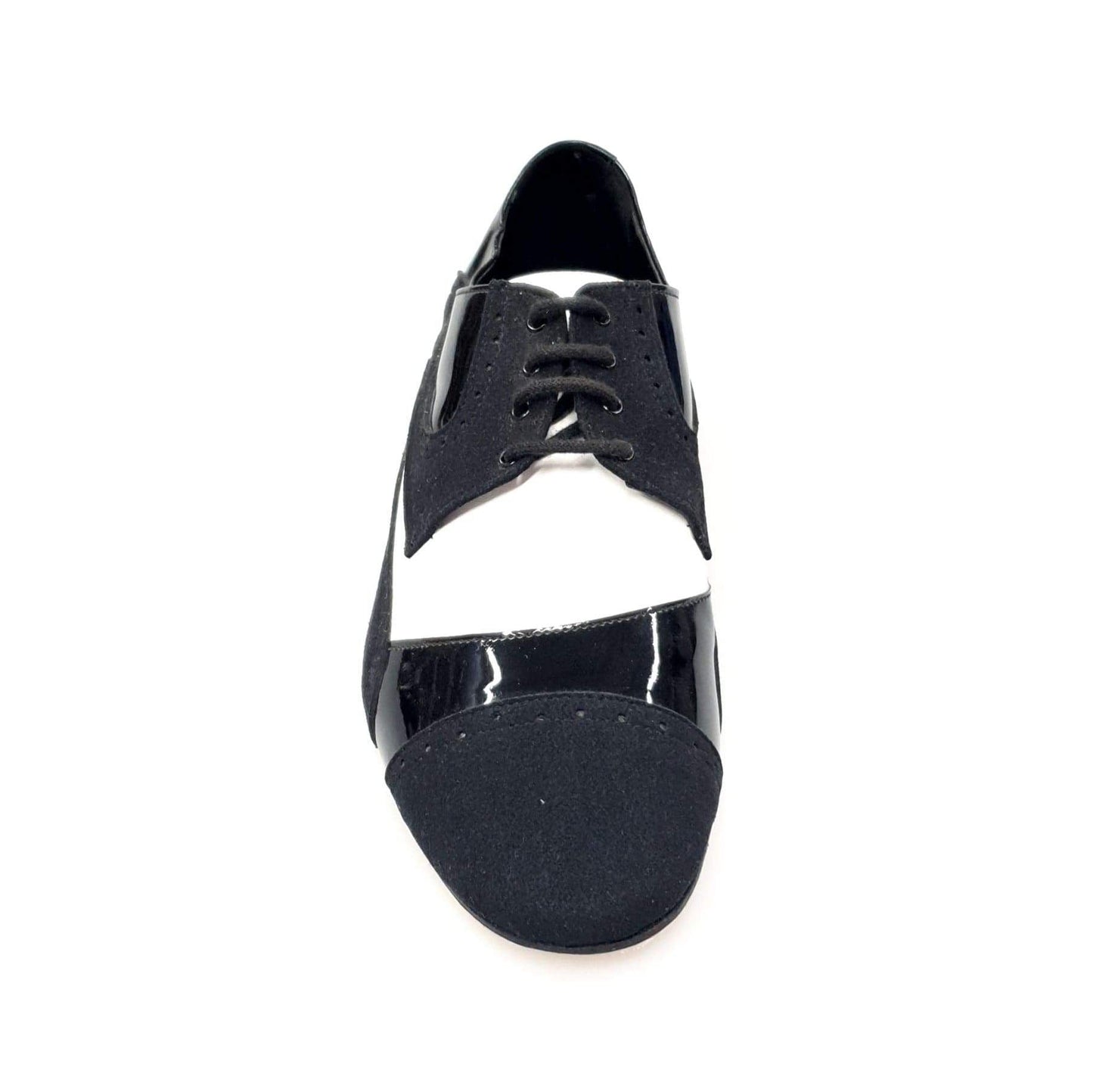 Scarpa da uomo Magno (845) Wish Dance Shop, stringata Derby Brogue in vernice e camoscio nero con dettagli in pelle bianca