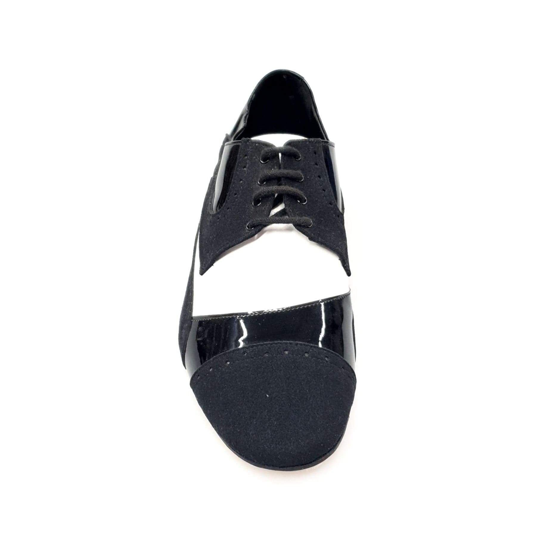 Scarpa da uomo Magno (845) Wish Dance Shop, stringata Derby Brogue in vernice e camoscio nero con dettagli in pelle bianca