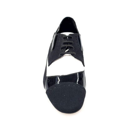 Scarpa da uomo Magno (845) Wish Dance Shop, stringata Derby Brogue in vernice e camoscio nero con dettagli in pelle bianca