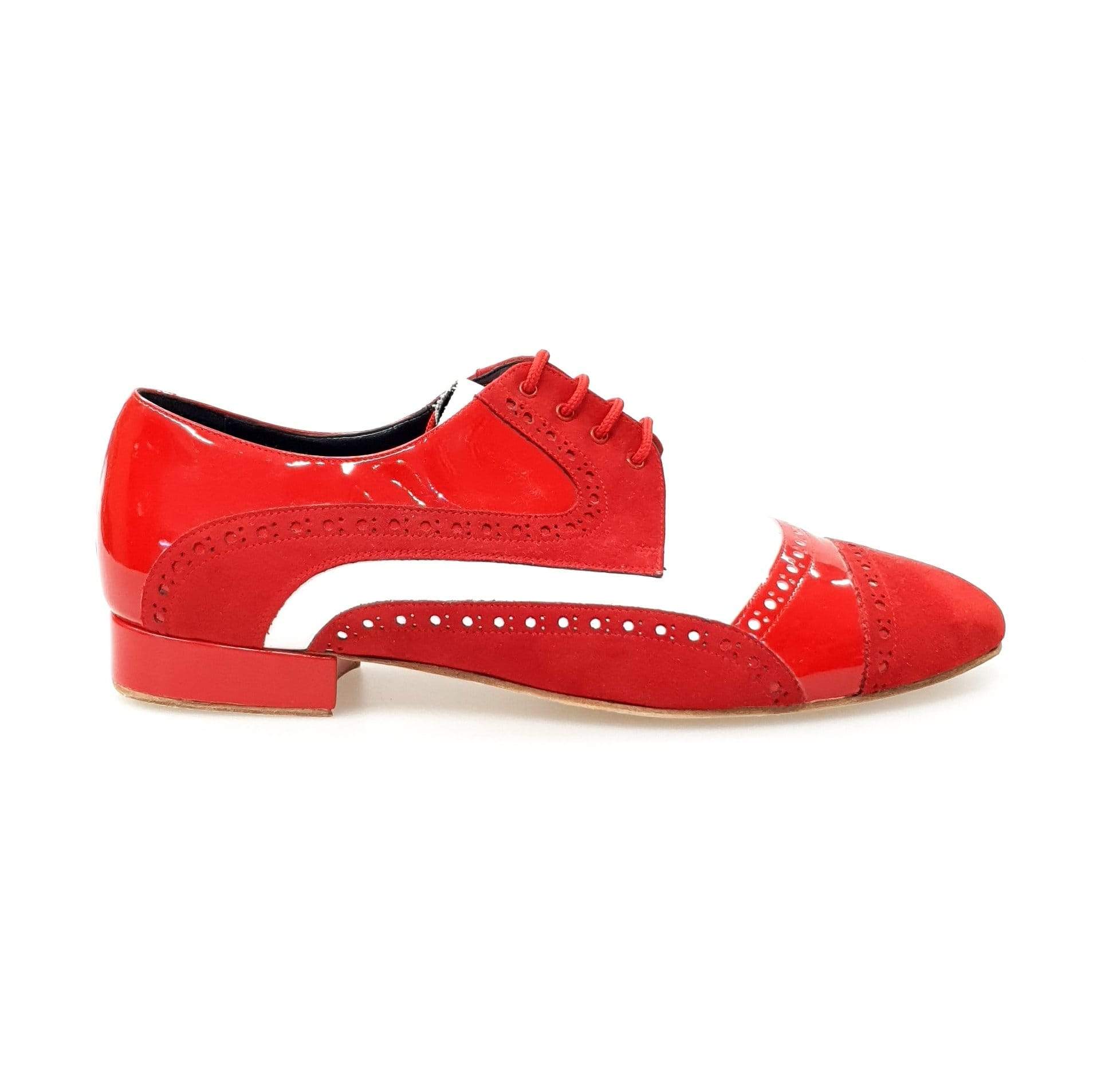 Scarpa da uomo Magno 845 Wish Dance Shop, stringata Derby brogue in vernice rossa, camoscio e pelle bianca.