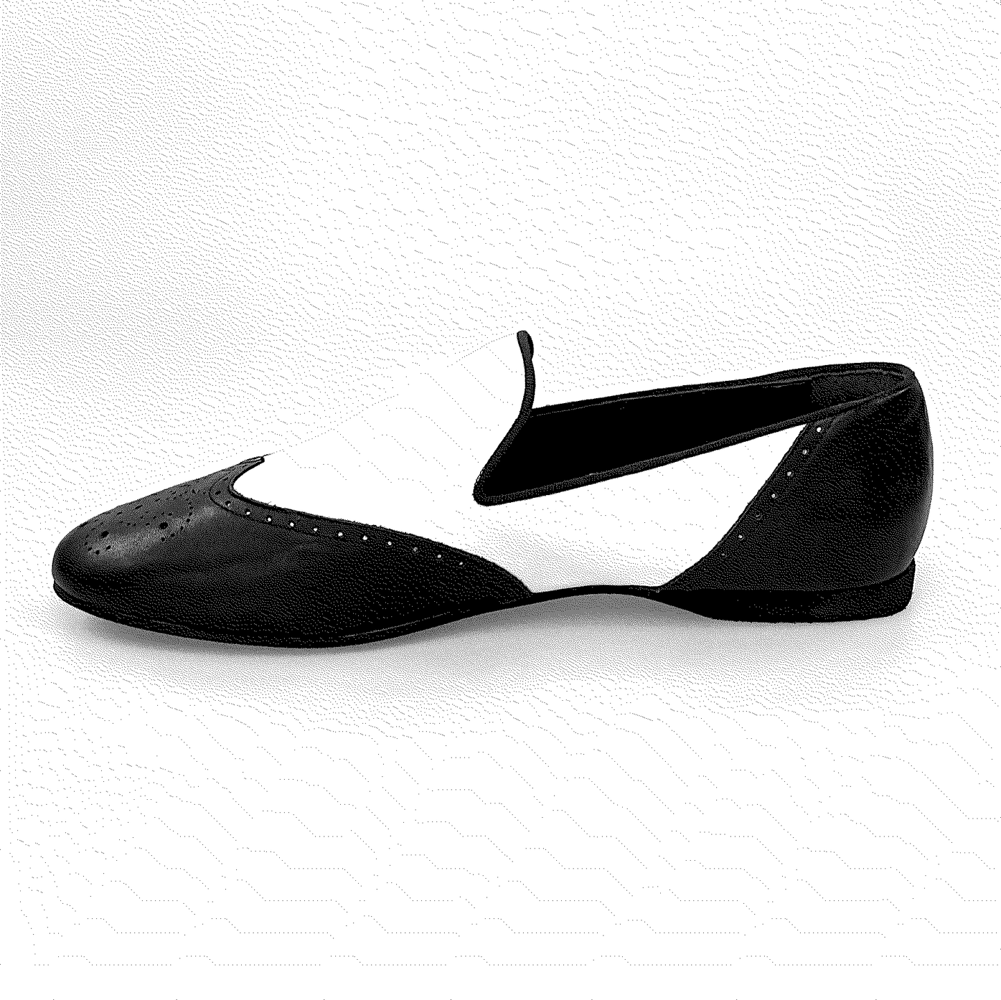 Mocassino brogue in pelle bianca e nera di Outlet, dettagli eleganti e stile classico, vista frontale del prodotto
