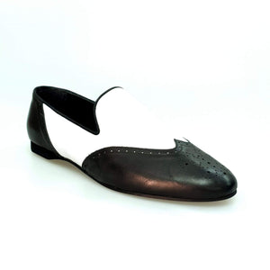 Wish Dance Shop Mocassino Brogue in Pelle Bianca e Nera