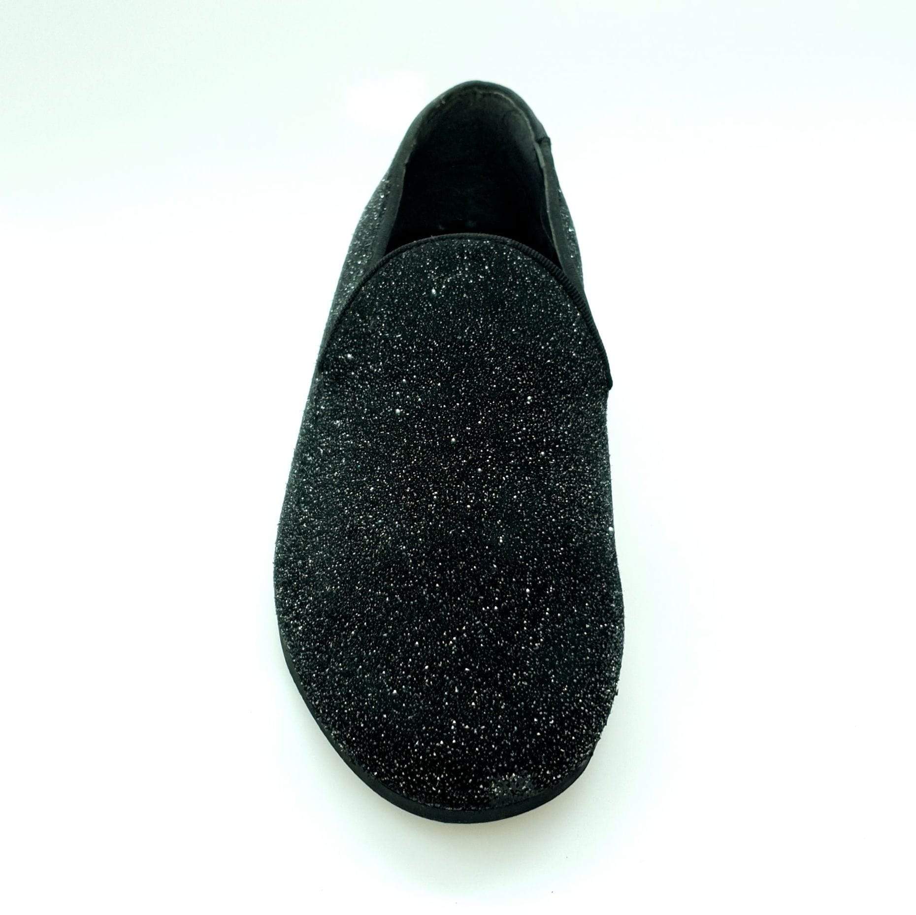 Mocassino in glitter nero premium con interno in pelle, scarpa elegante e confortevole di Wish Dance Shop.