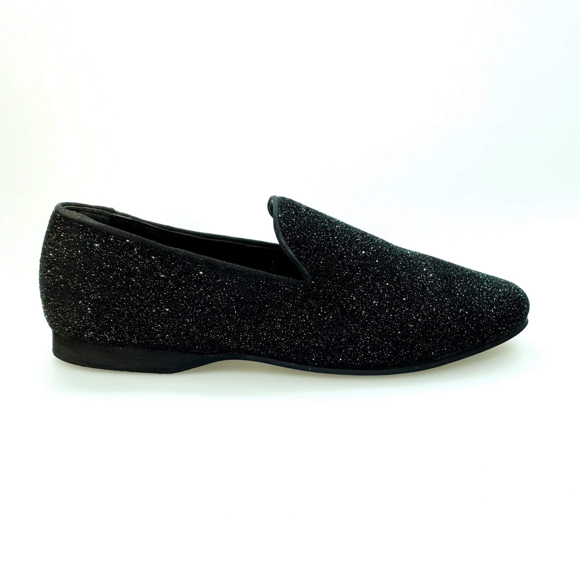 Mocassino nero in glitter premium Wish Dance Shop con interno in pelle, elegante calzatura da donna.