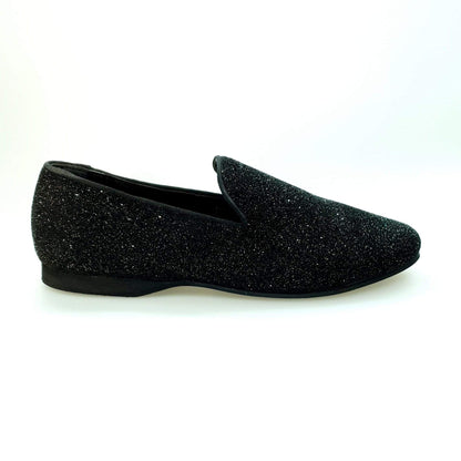 Mocassino nero in glitter premium Wish Dance Shop con interno in pelle, elegante calzatura da donna.