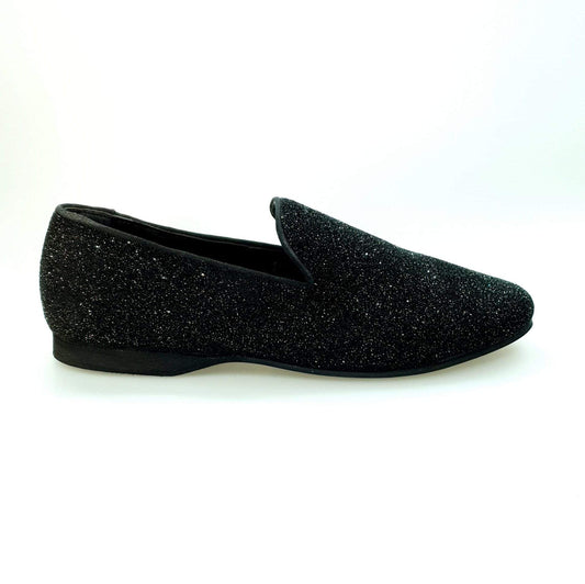 Mocassino nero in glitter premium Wish Dance Shop con interno in pelle, elegante calzatura da donna.