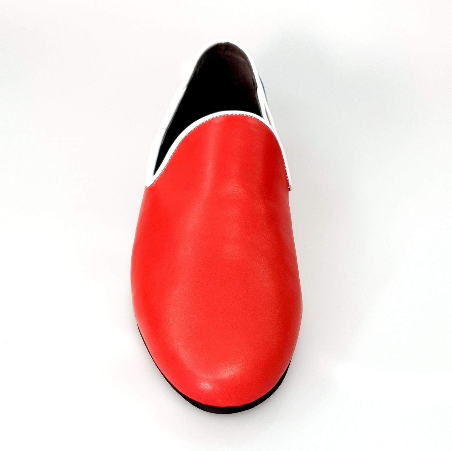 Mocassino Outlet in pelle rossa e blu royal modello Cuba con profili bianchi, stile elegante e sofisticato.